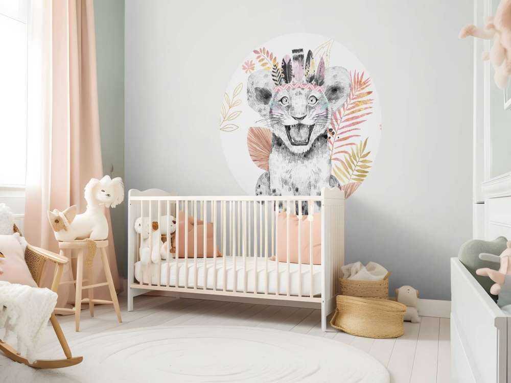 Bébé lionne feuillage rose corail et or