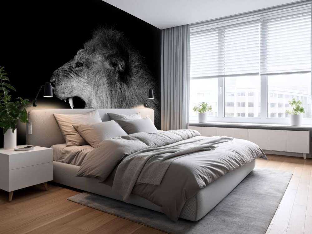 Lion rugissant noir