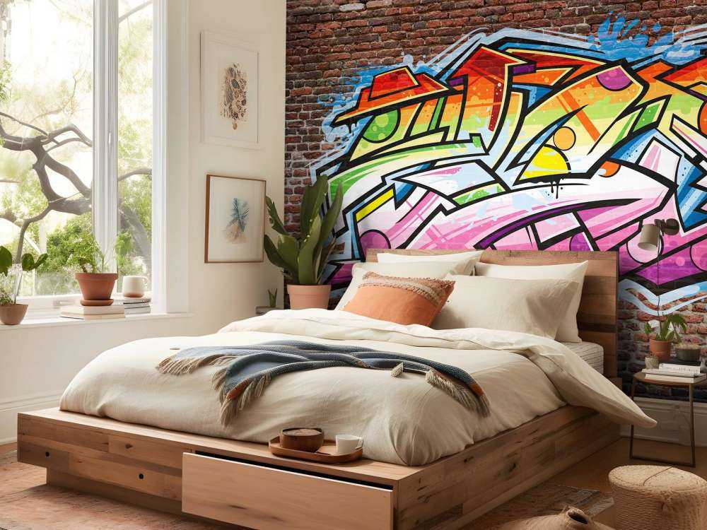 Graffiti sur brique rouge