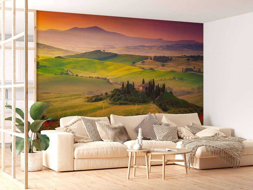 Des coquelicots rouges avec un paysage italien