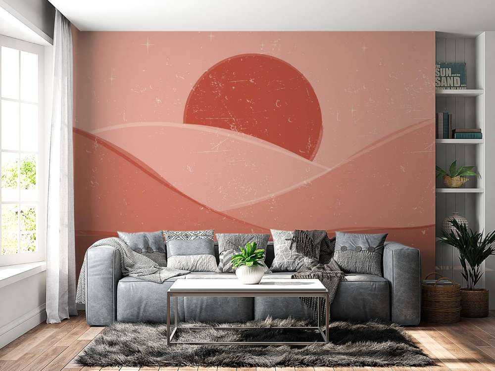 Vagues rouges devant le soleil