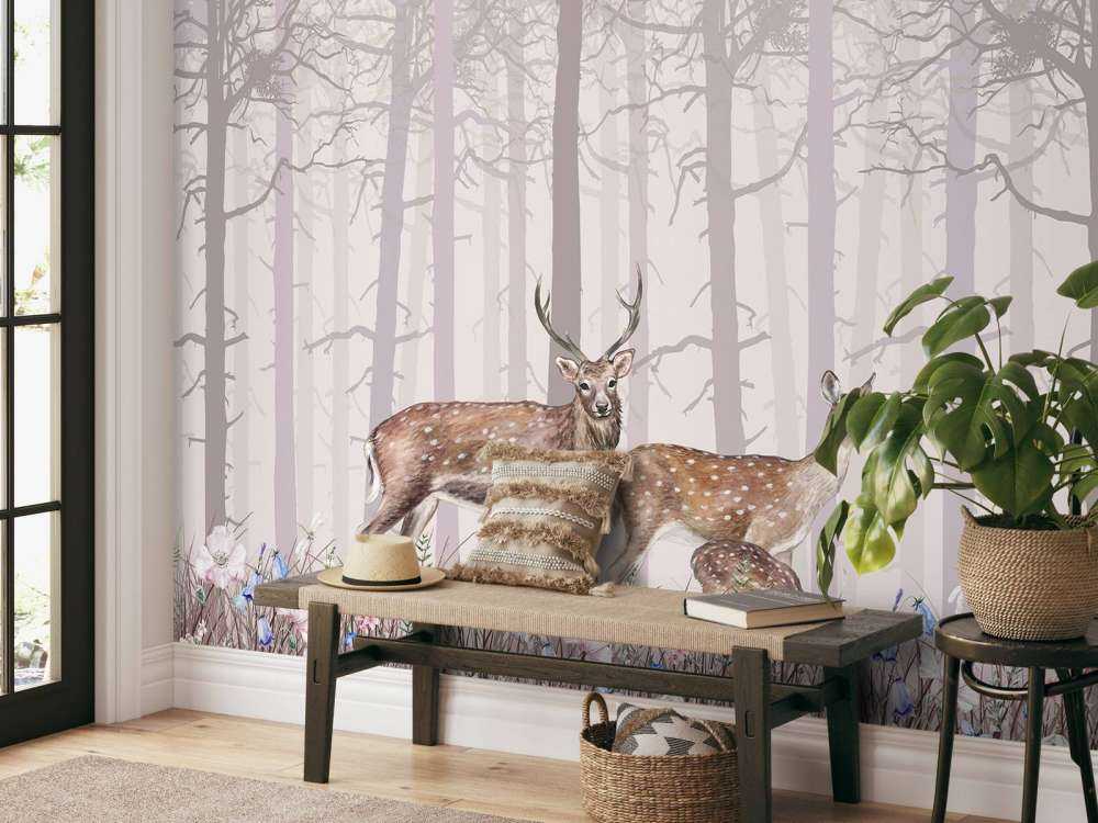 Famille de cerfs, rose