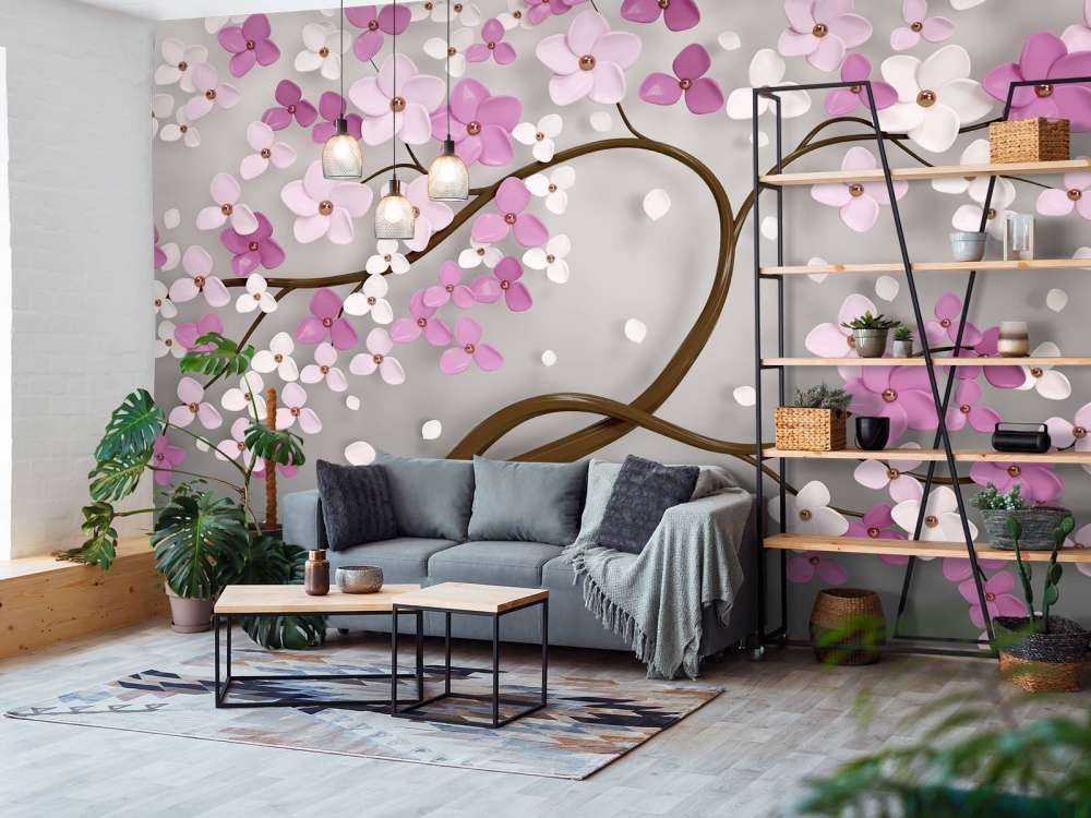 Arbre aux fleurs violettes et blanches