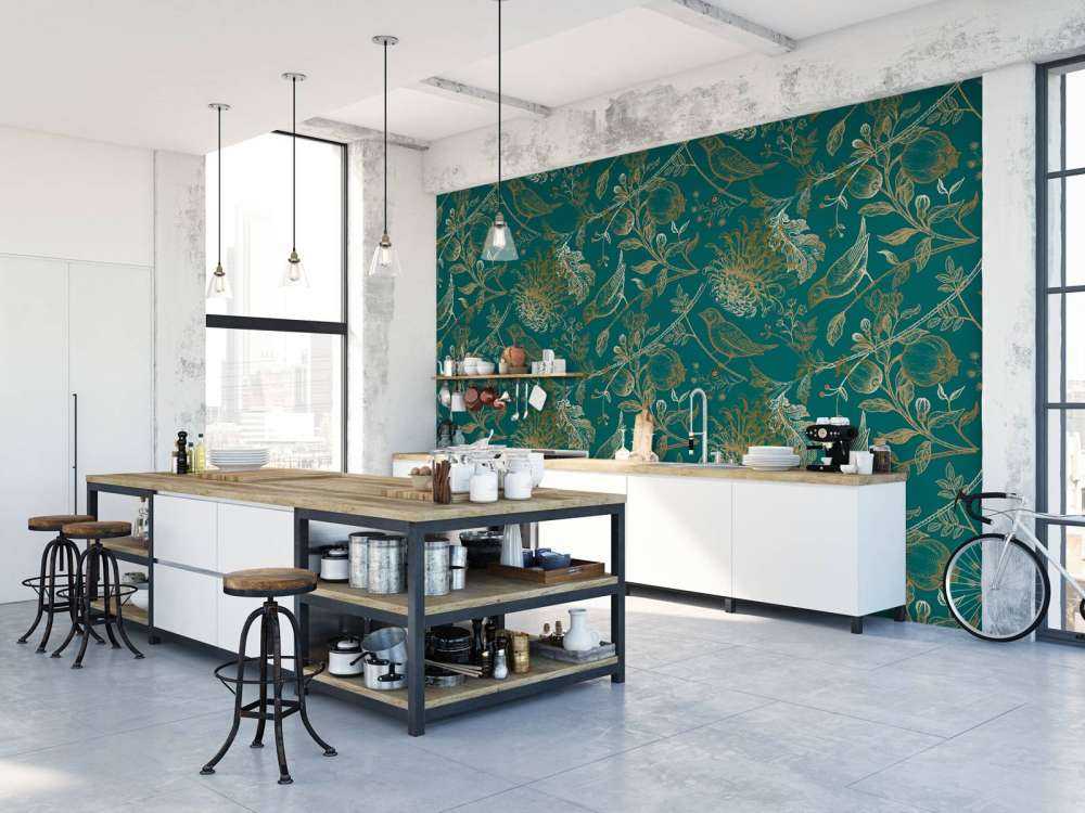 Motif de chrysanthèmes et d'oiseaux
