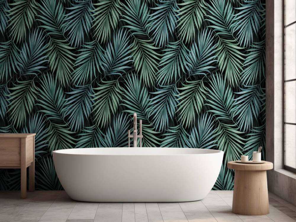 Feuilles bleu canard à motifs tropicaux