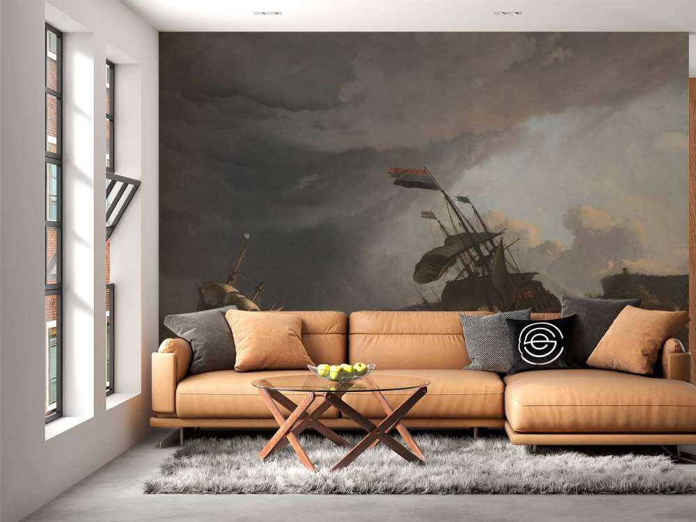 Navires de guerre pendant une tempête