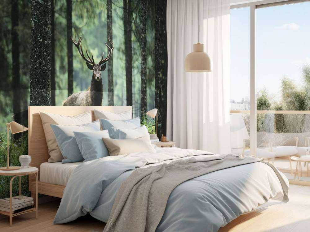 Grand cerf entre les arbres