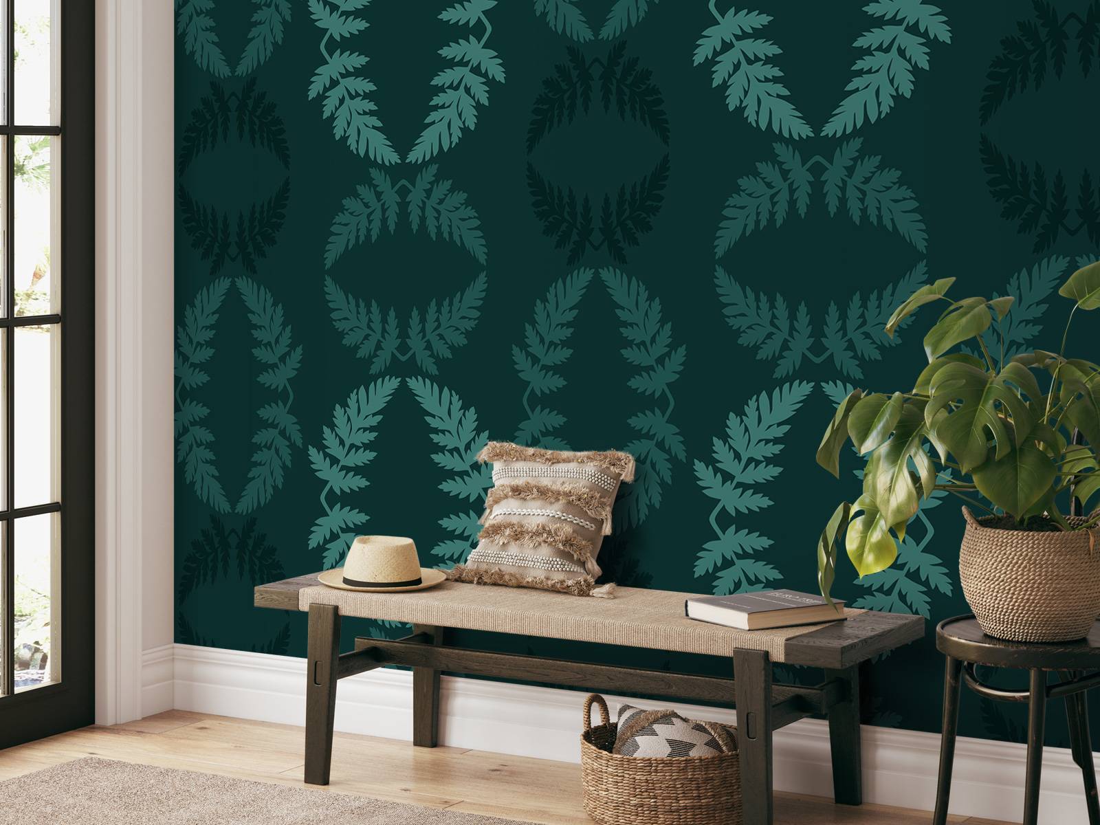 Motif bleu canard avec branche de ciguë