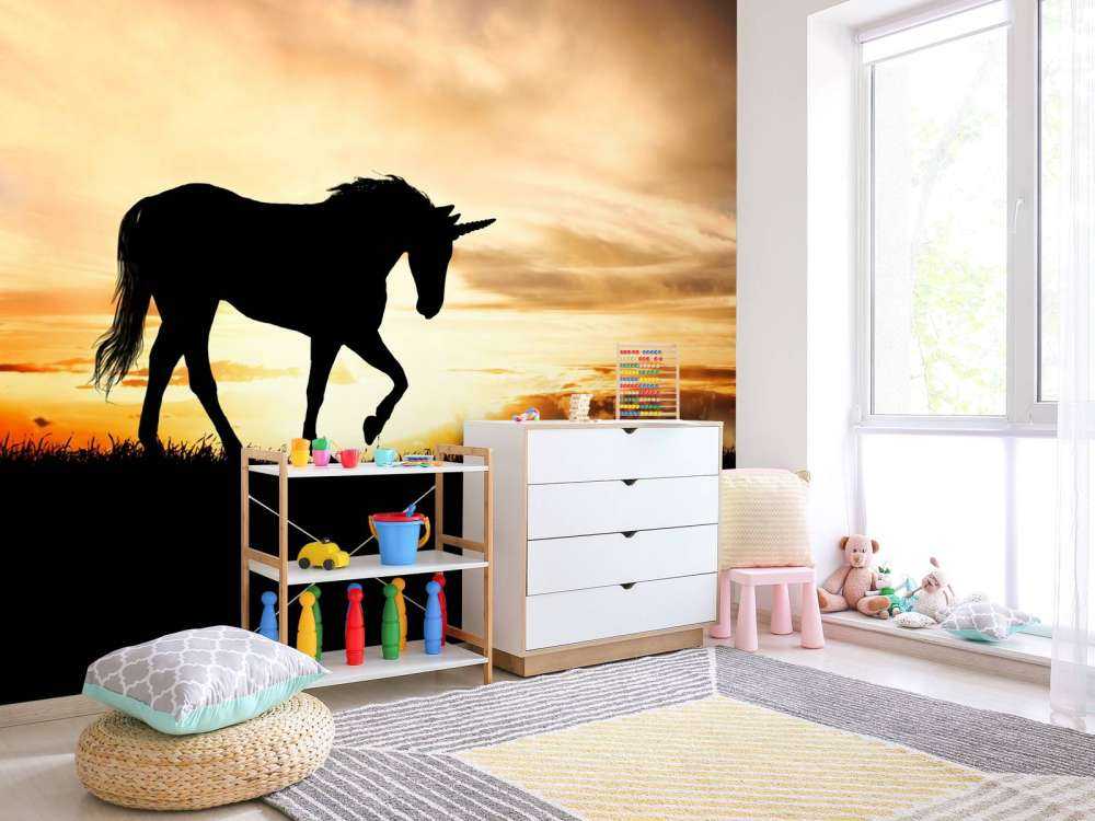 Silhouette de licorne au coucher du soleil
