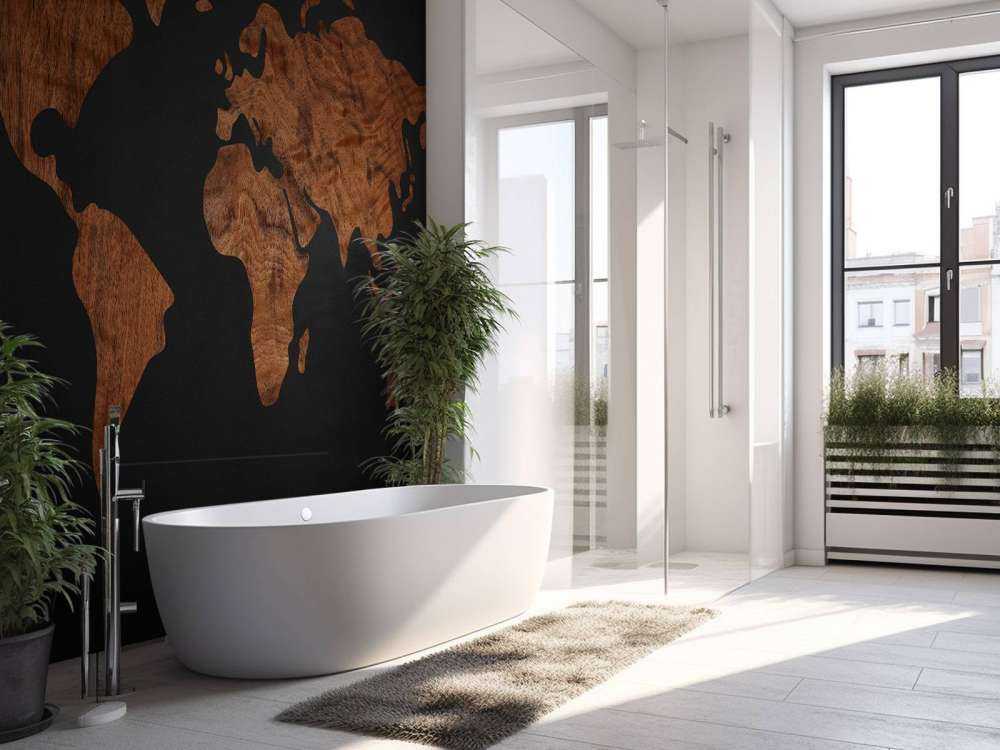 Carte du monde avec placage en bois