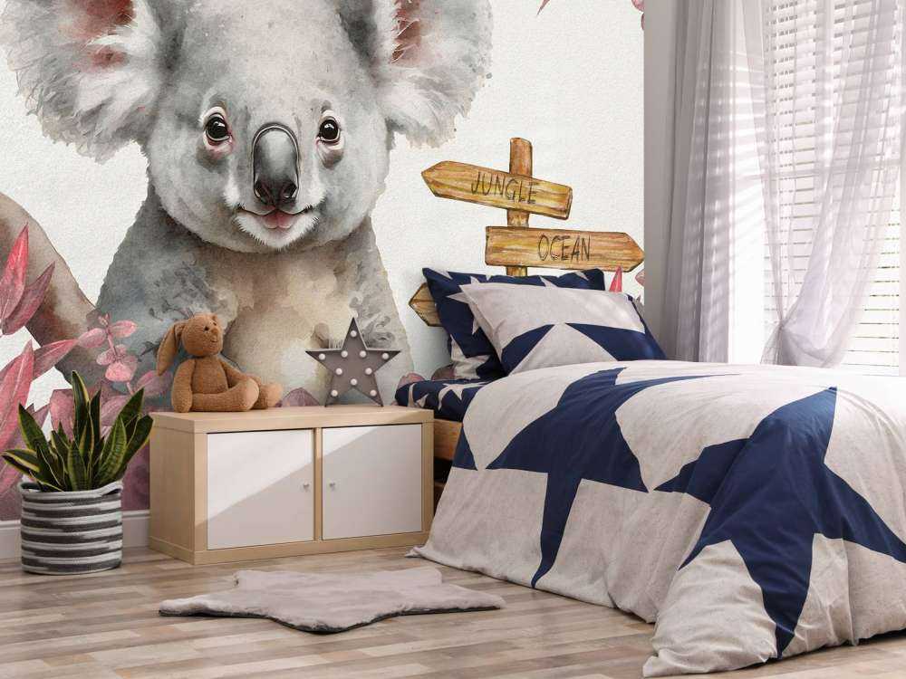 Bébé koala dans la jungle rose