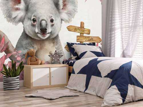 Bébé koala dans la jungle rose