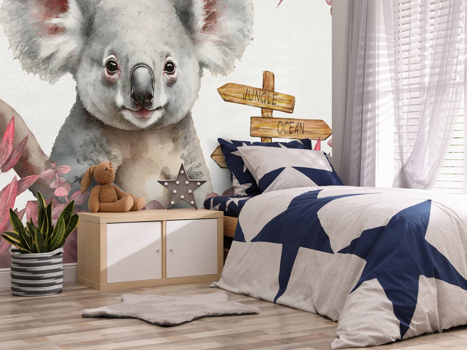 Bébé koala dans la jungle rose