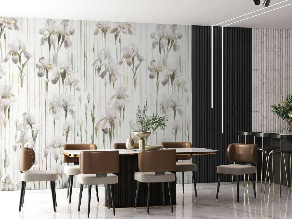 Iris et Rayures Beige Sans Couture