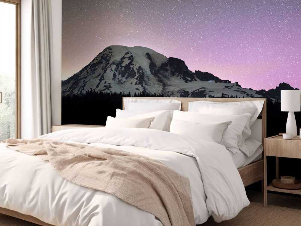 Mont Rainier avec aurores boréales