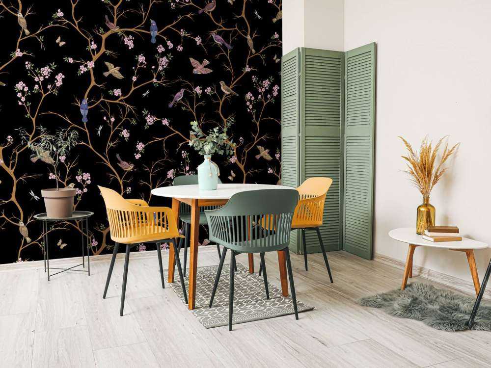 Branches fleuries avec oiseaux