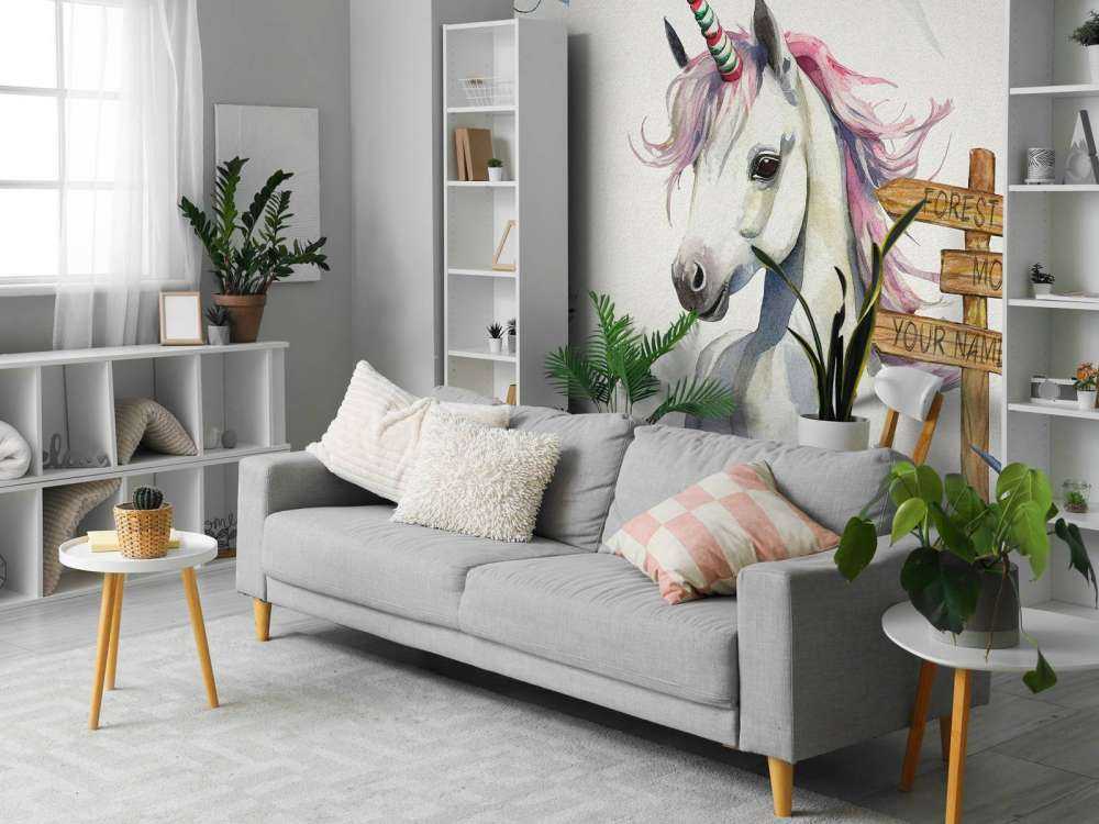 Bébé licorne aux plantes bleu