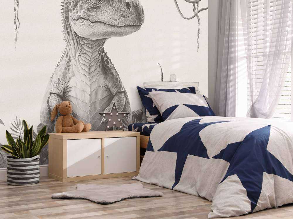 Bébé T-rex dans la jungle beige