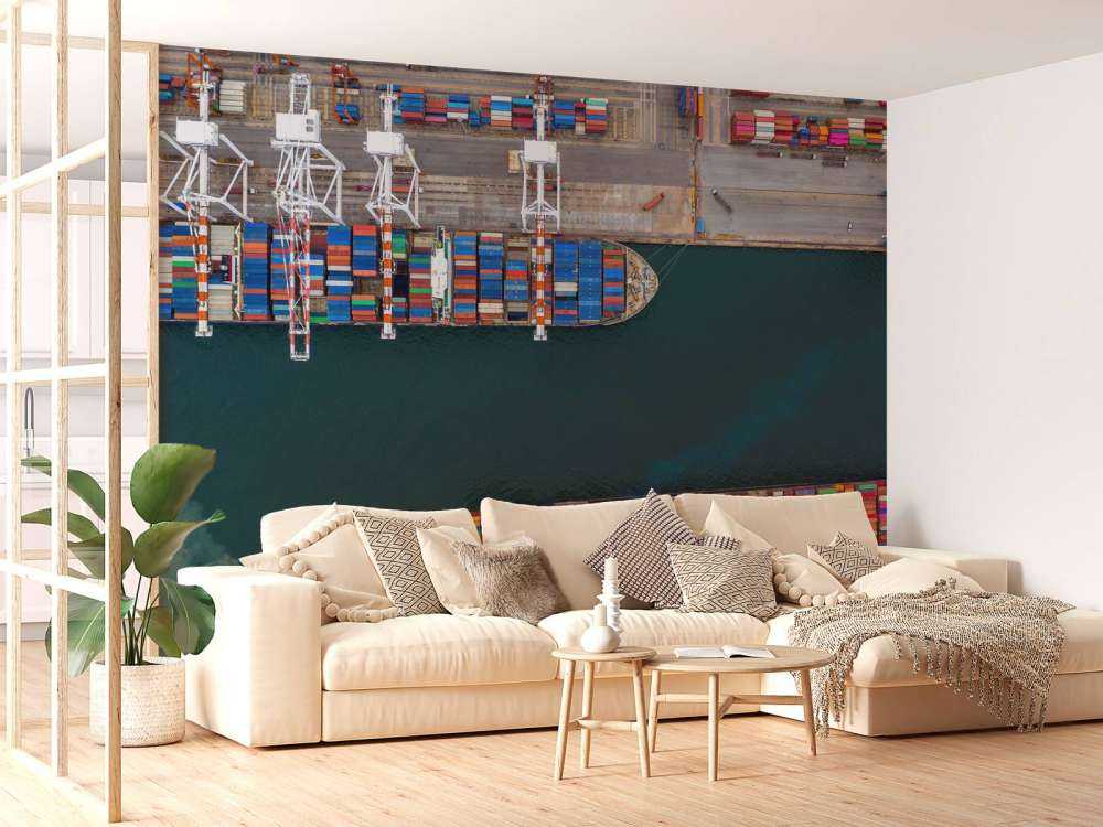 Vue de dessus des navires porte-conteneurs