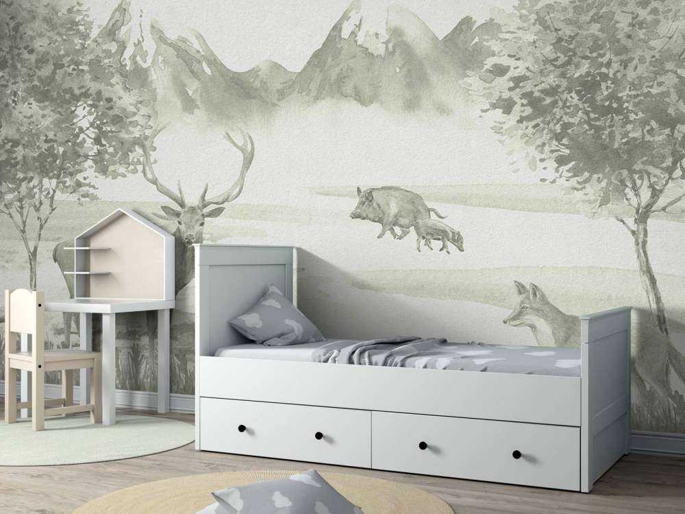 Forêt avec animaux en vert d'eau