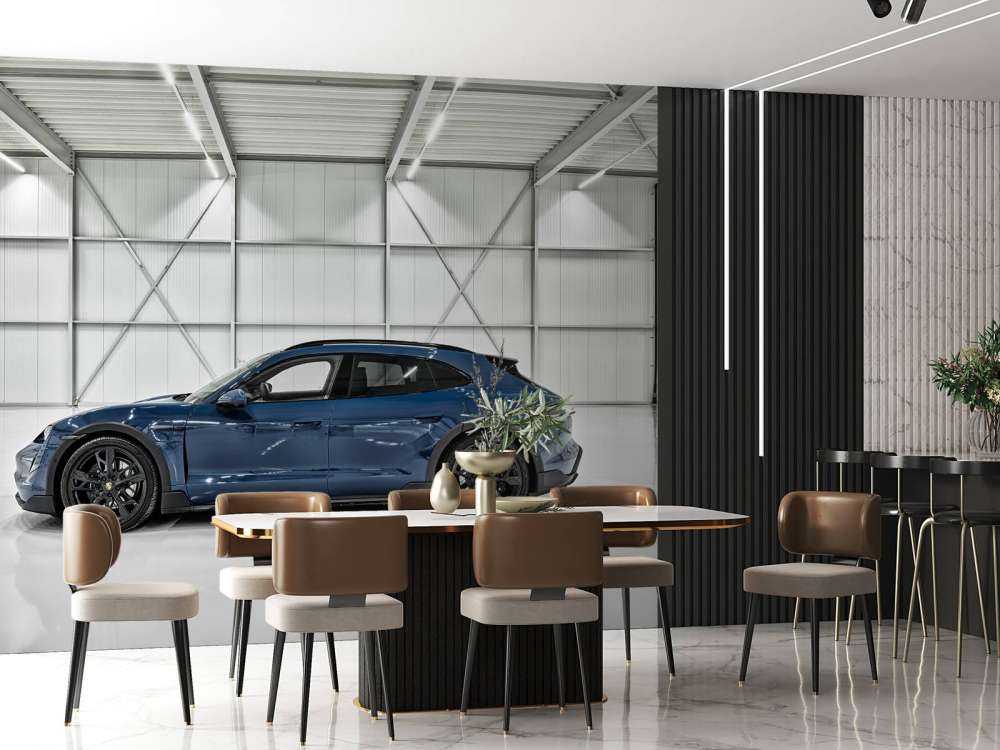 Porsche dans le hall industriel