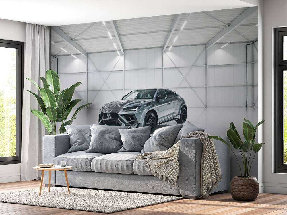 Lamborghini dans le hall blanc