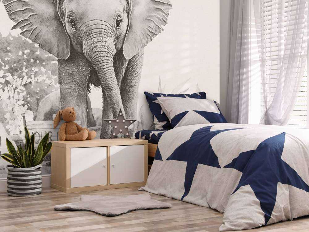 Bébé éléphant dans la jungle beige