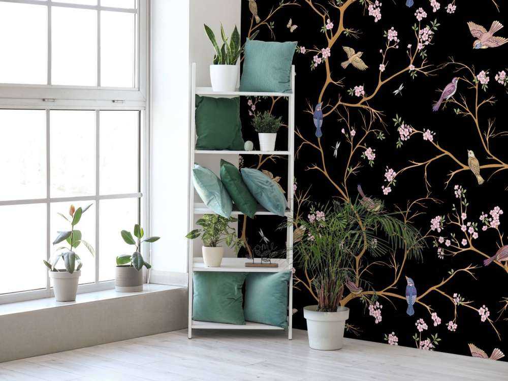 Branches fleuries avec oiseaux