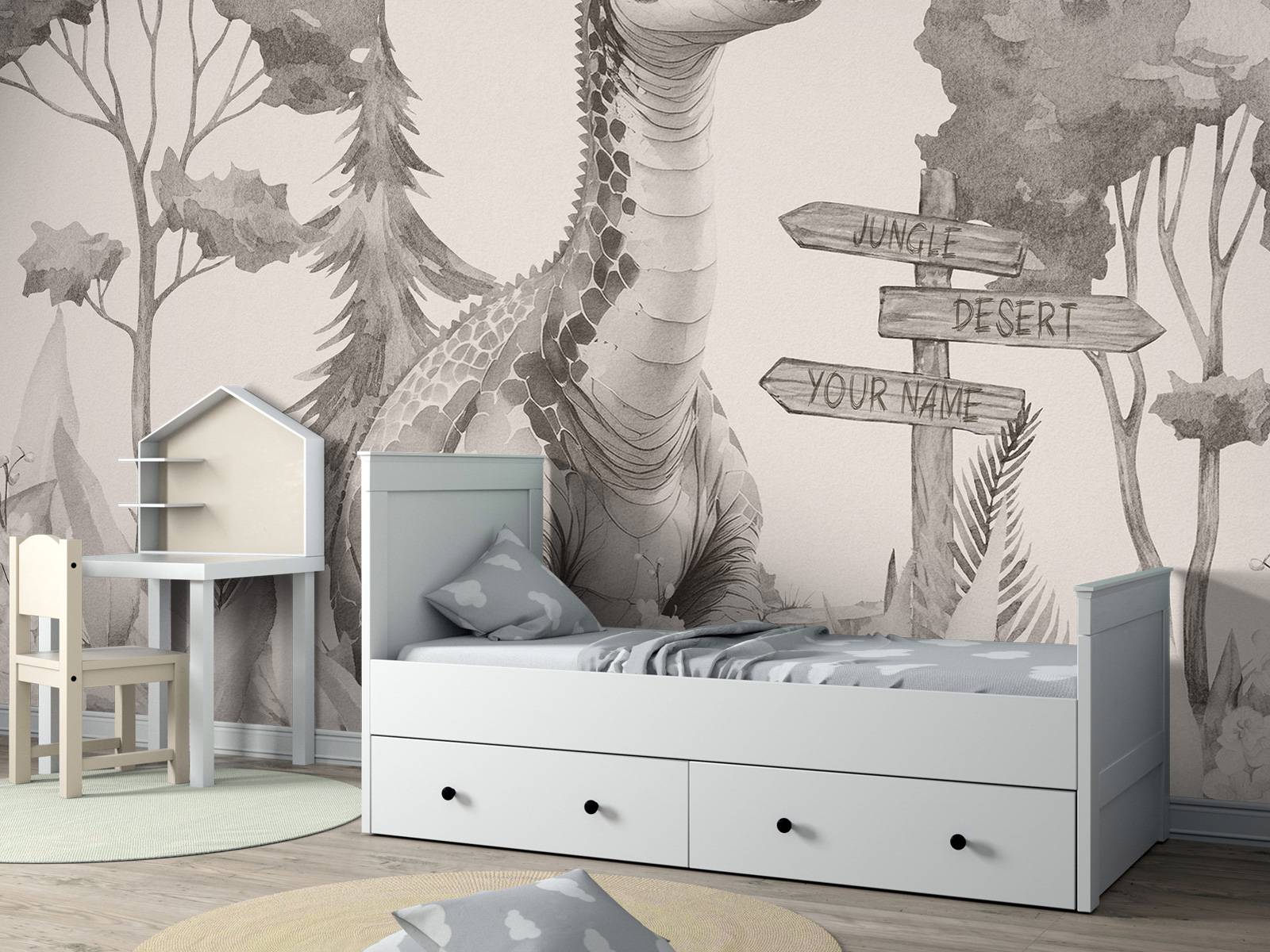 Bébé brachiosaure dans la jungle beige