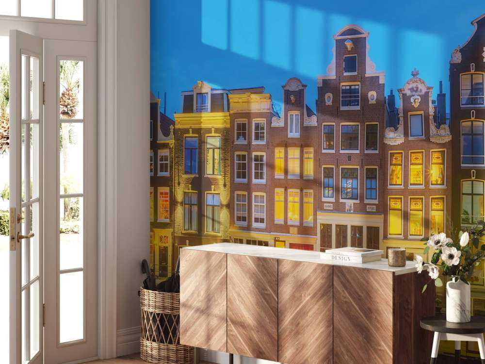 Les maisons d'Amsterdam dans la nuit