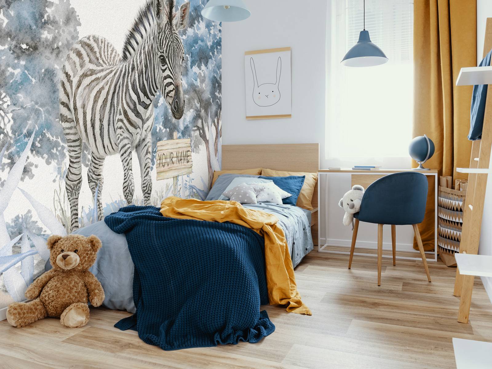 Bébé zèbre dans la nature bleu