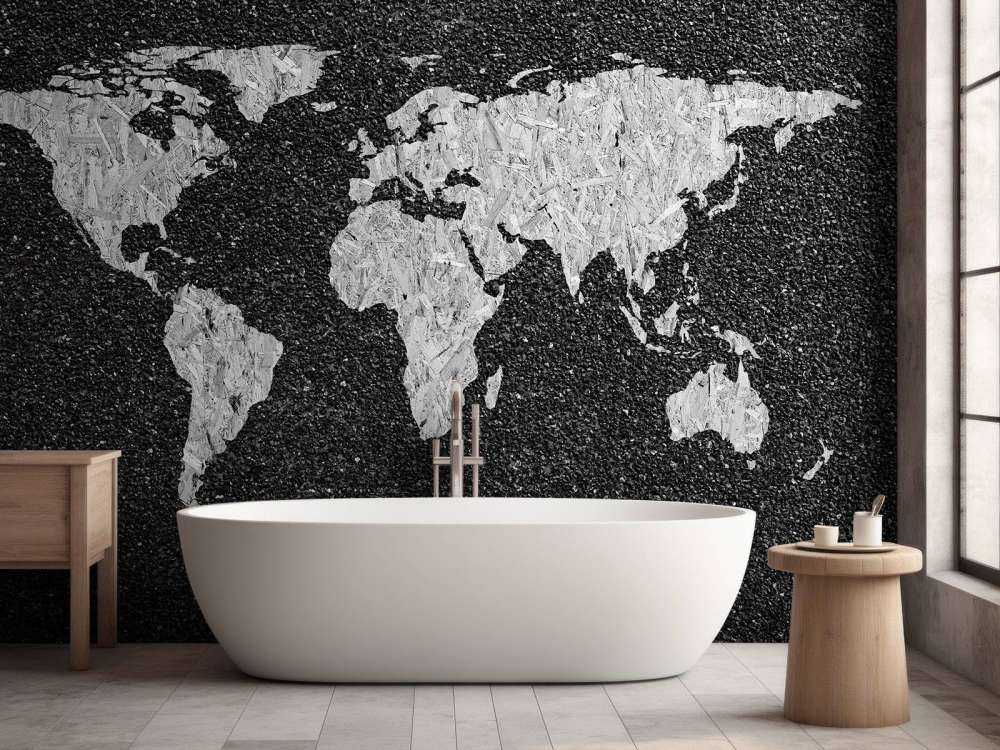 Carte du monde blanche sur fond noir