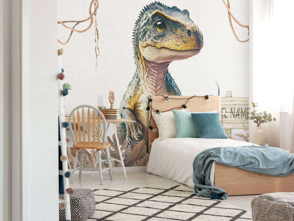 Bébé T-rex dans la jungle taupe