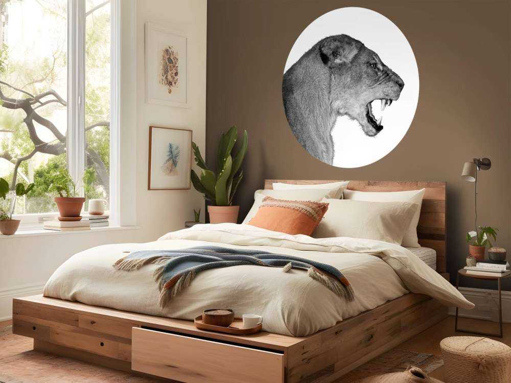 Lionne vue de côté blanc