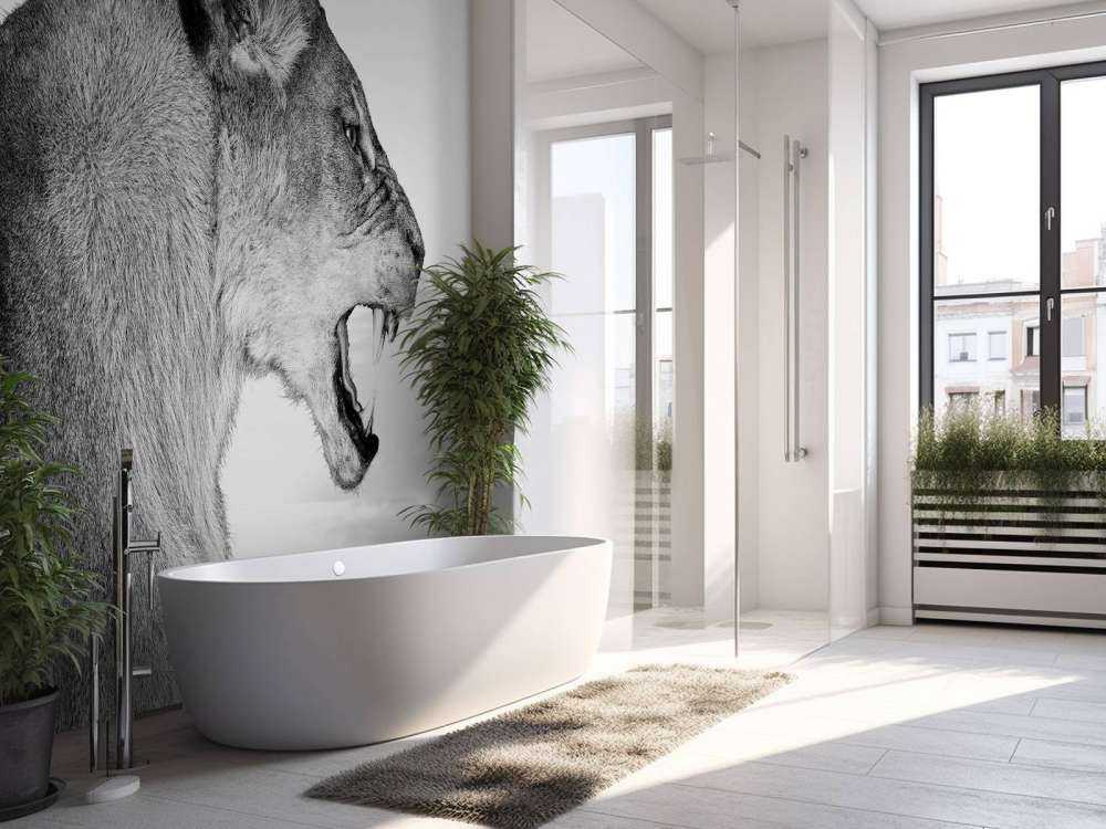 Lionne vue de côté blanc