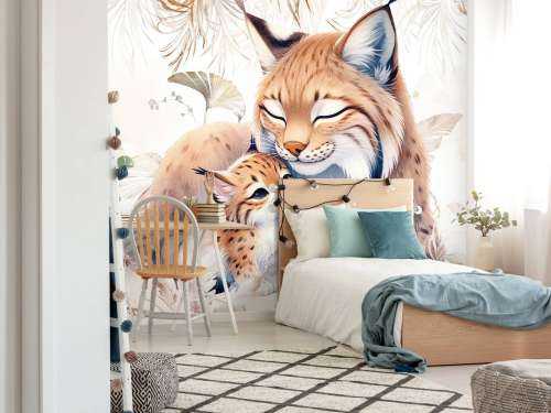 Lynx aimant avec un jeune