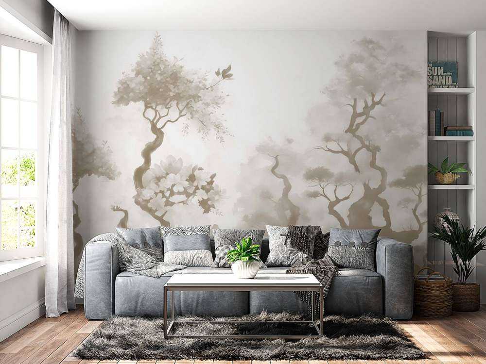 Arbres en fleurs gris