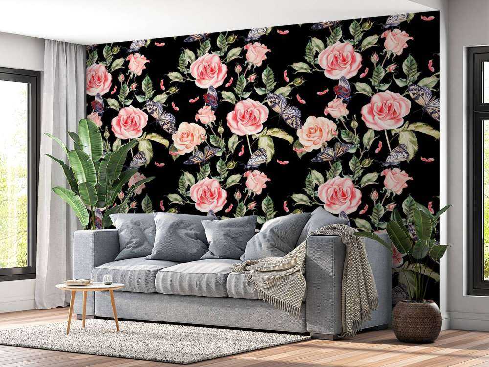 Fleurs et papillons en aquarelle
