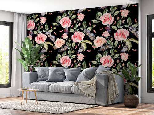 Fleurs et papillons en aquarelle