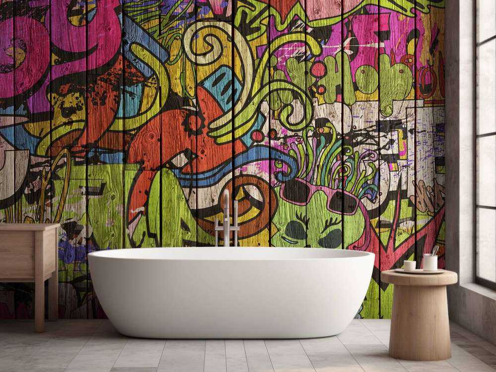 Graffitis de rue sur du vieux bois