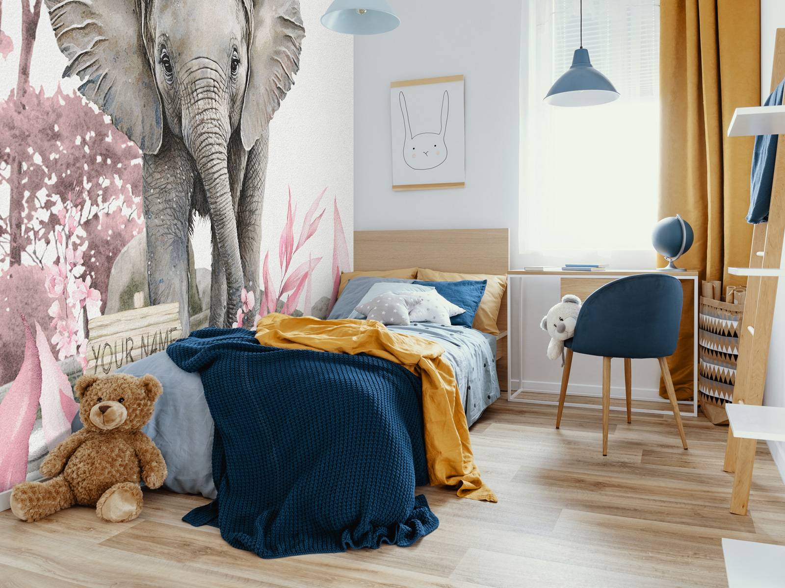 Bébé éléphant dans la jungle rose