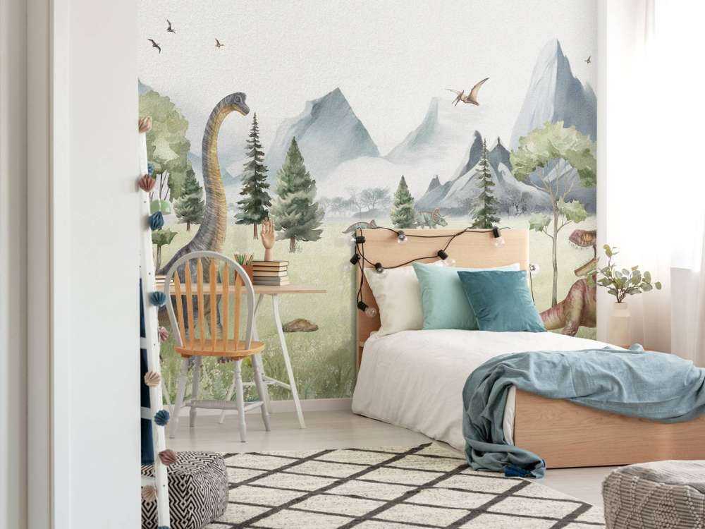 Paysage avec dinosaures en couleur