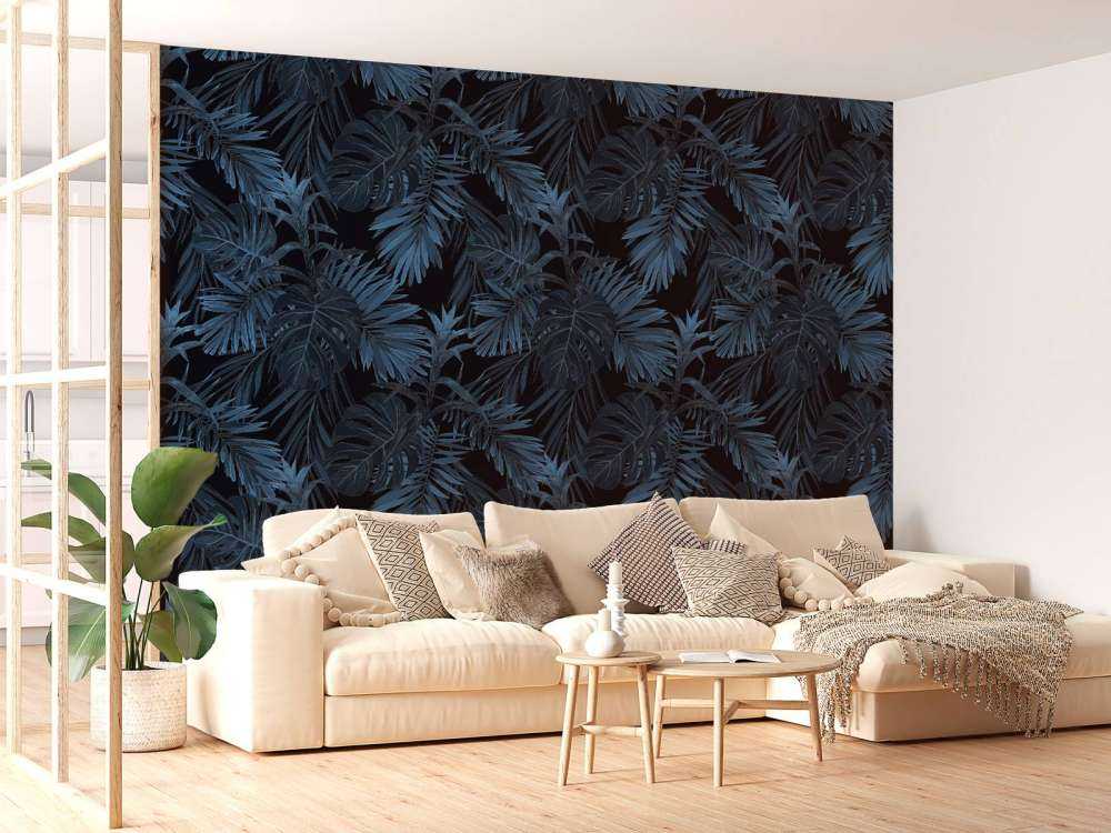 Motif Feuilles tropicales bleues