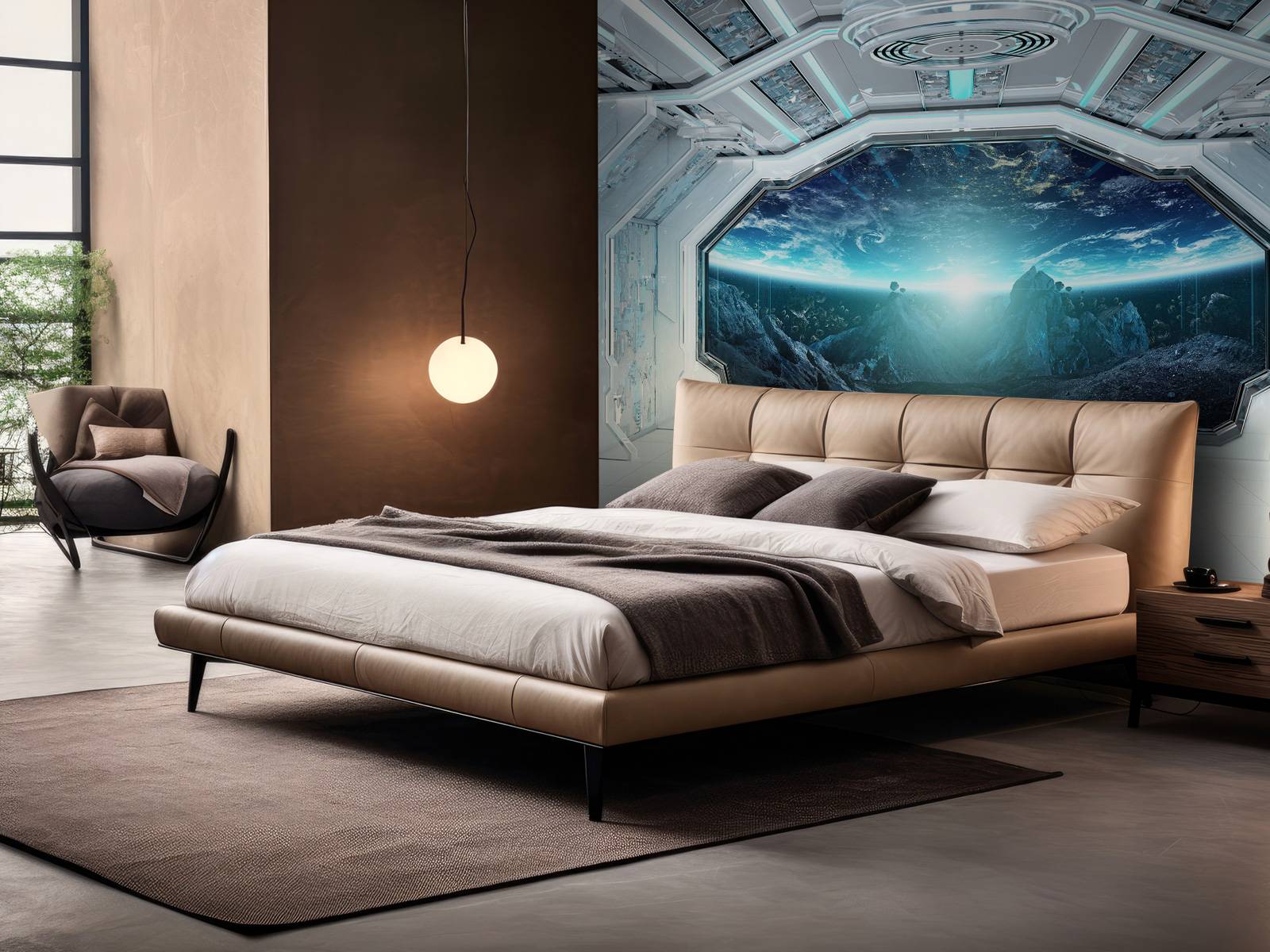 Vaisseau spatial avec vue sur une planète