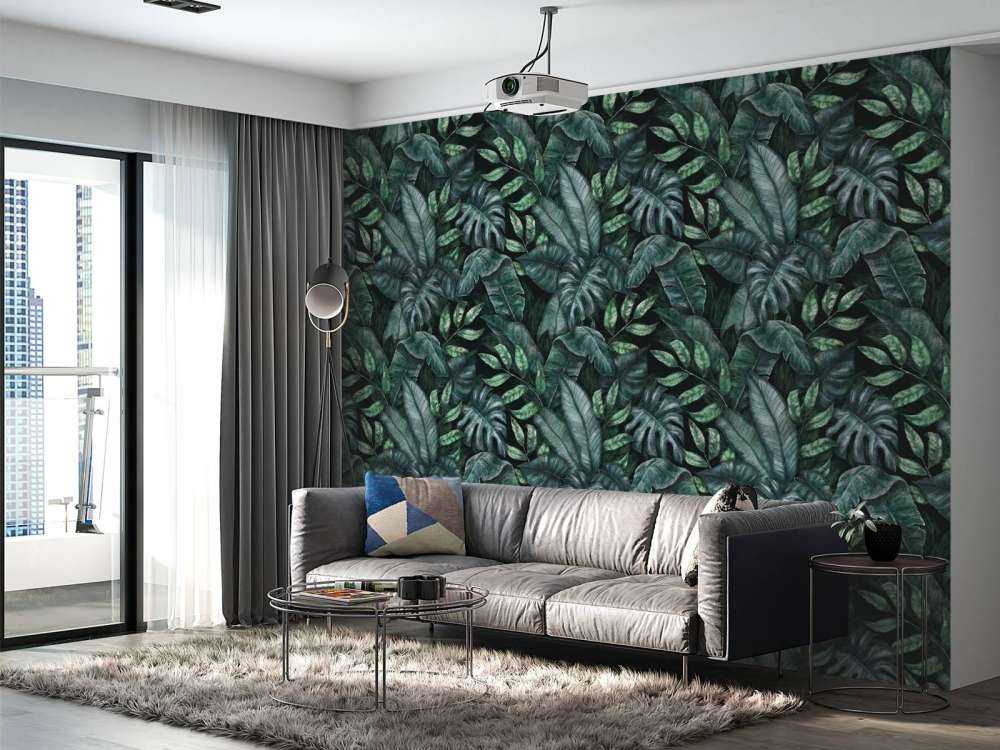 Motif botanique avec feuilles de palmier bleu canard