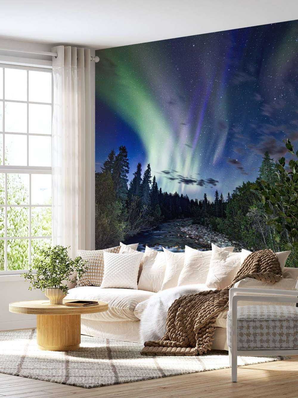 Ruisseau pendant l'aurore boréale