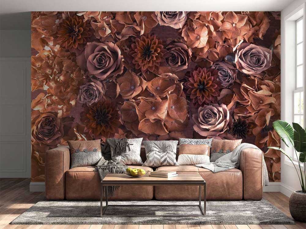 Hortensias, roses et dahlias